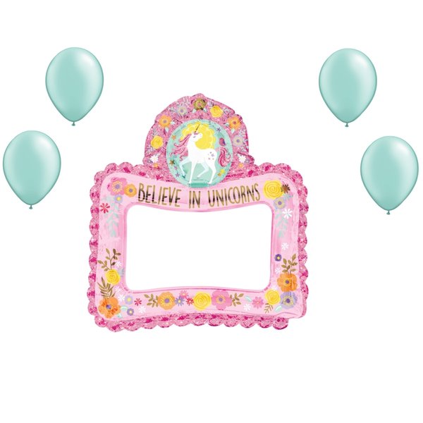 Loonballoon Unicorn Theme Balloon Set, 27in. Magical Unicorn Air-Fill Selfie Frame Balloon 96246